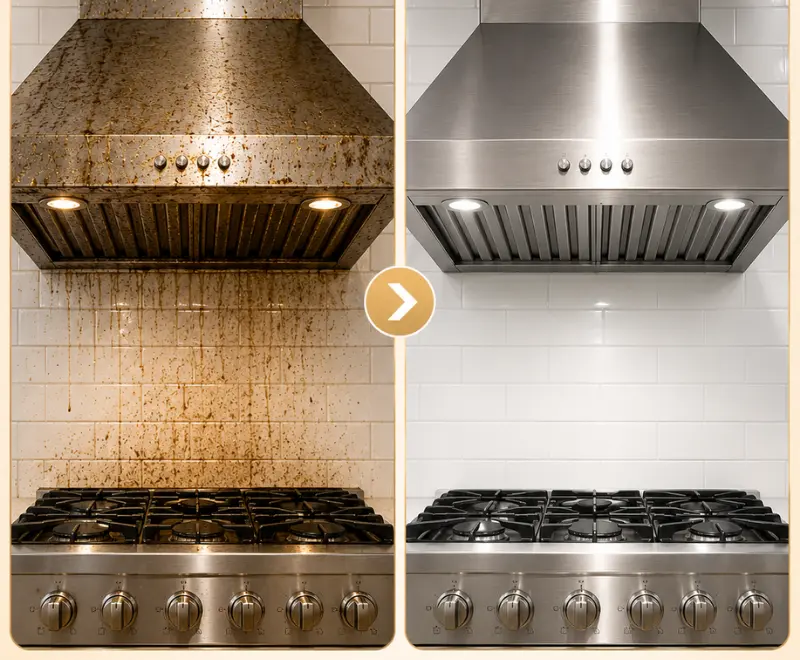Range cooker and extractor detail after professional oven cleaning service